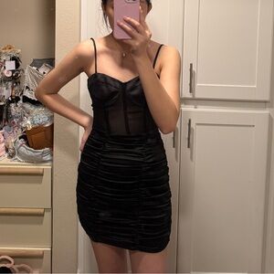 Zara Black Ruched Spaghetti Strap Dress